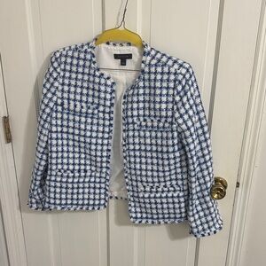 Ann Taylor Blue and White Checkered Blazer